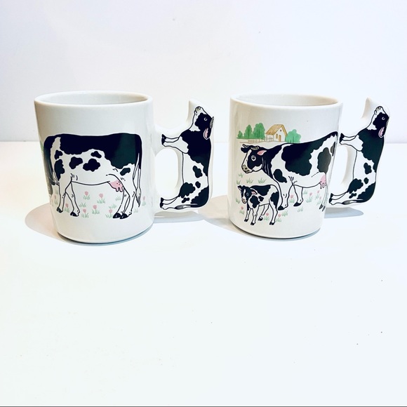 Vintage Kitchy set of cow handle heifer mugs